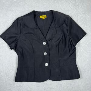 Clari.e Vintage Style Short Sleeve Black Blazer Women's 12 Shoulder Pad 3 Button